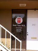 Digital print logo with white letters on window